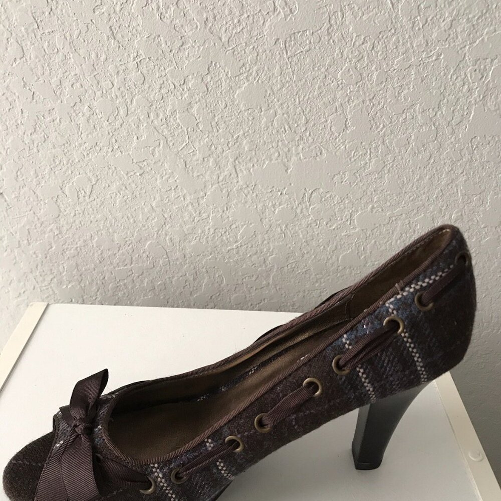 Steve Madden Ninna Peep Toe Heels Black Plaid Ribbon - Picture 10 of 12
